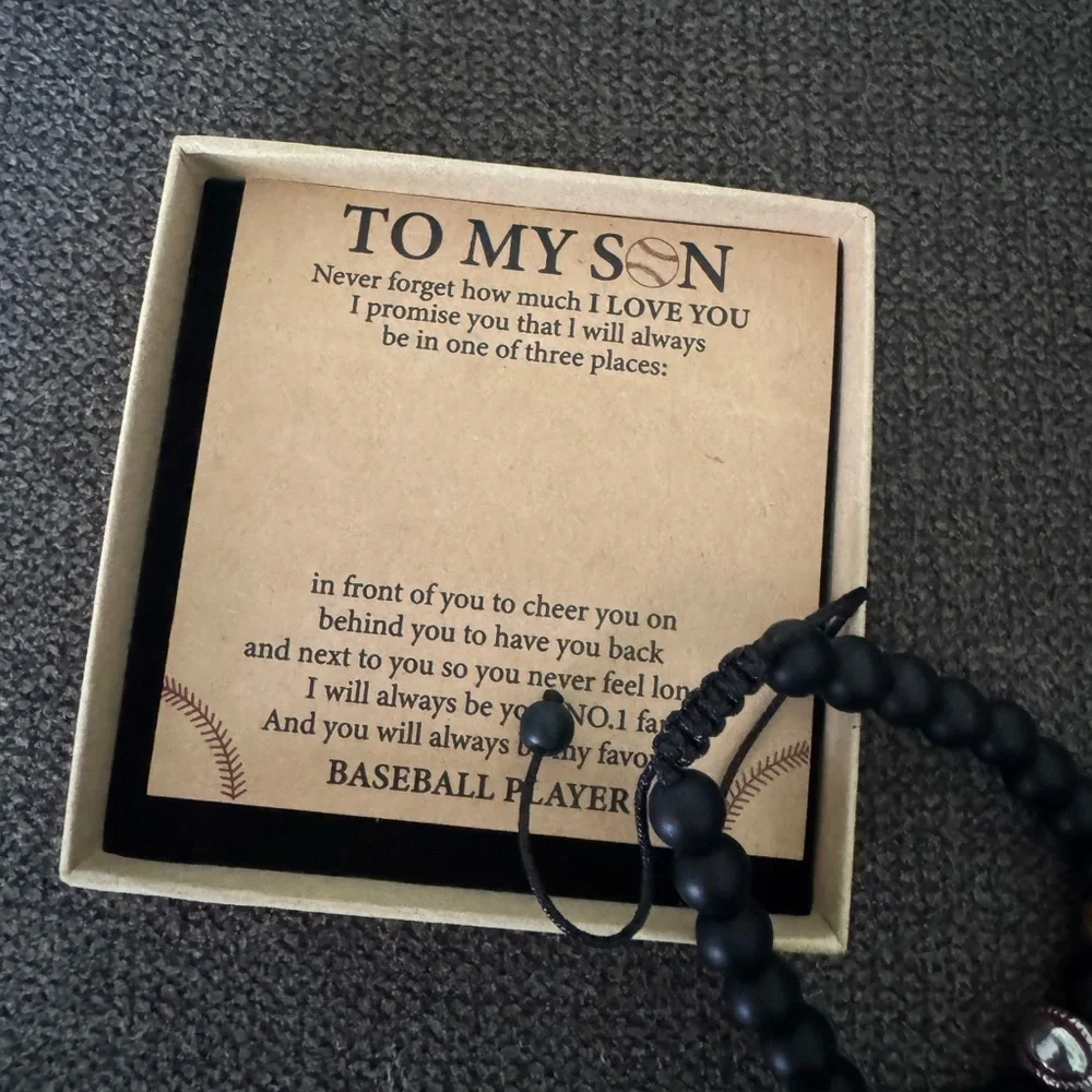 TO MY SON beaded baseball bracelet gift for teens or adults